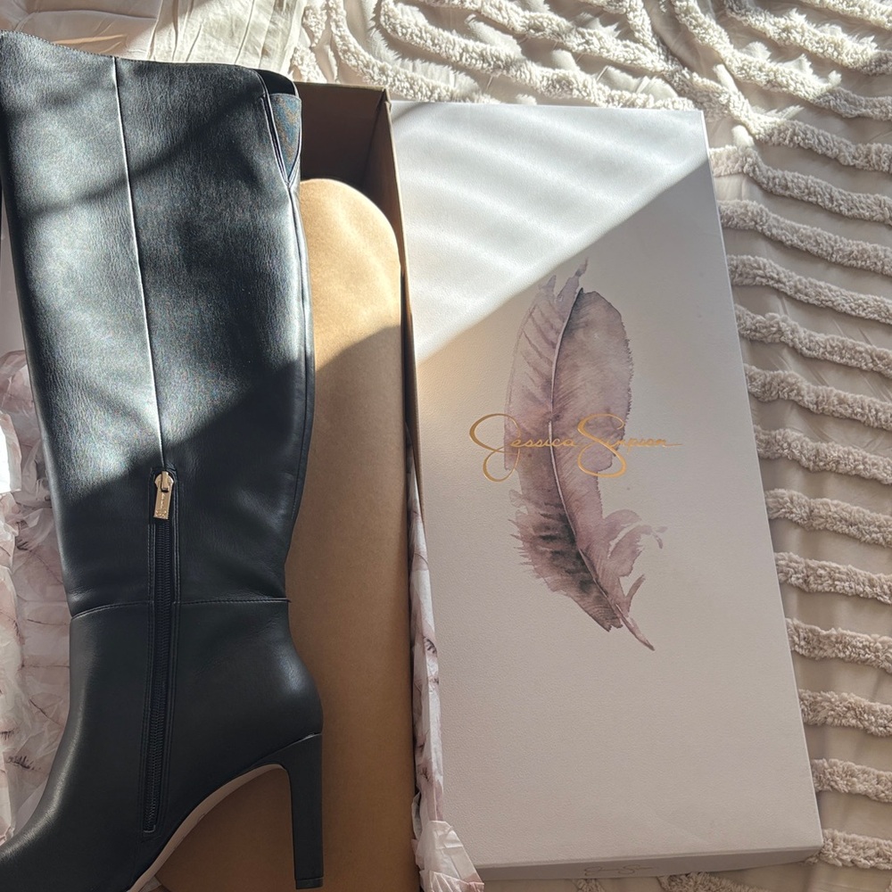 Jessica Simpson Black Leather Knee-High Heeled Boots
